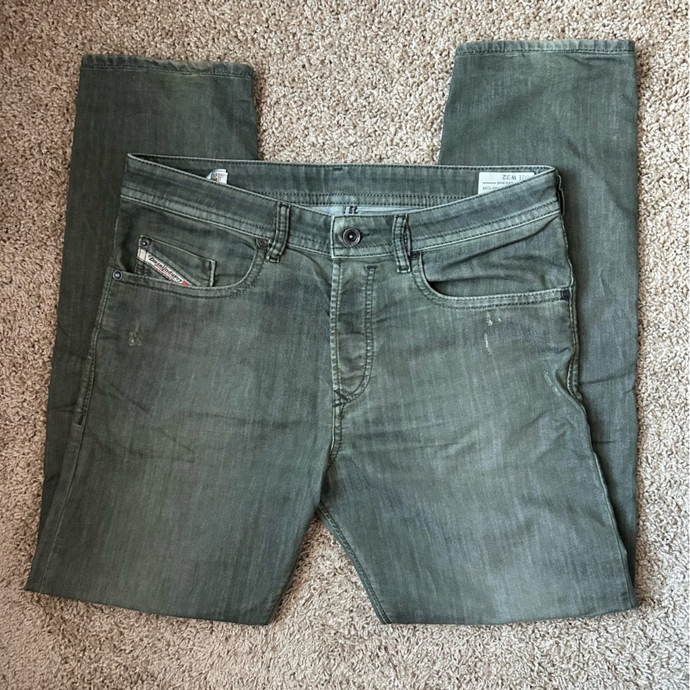 Men’s Diesel Green Denim Buster Regular Slim Tapered Jeans Size 32 |C39